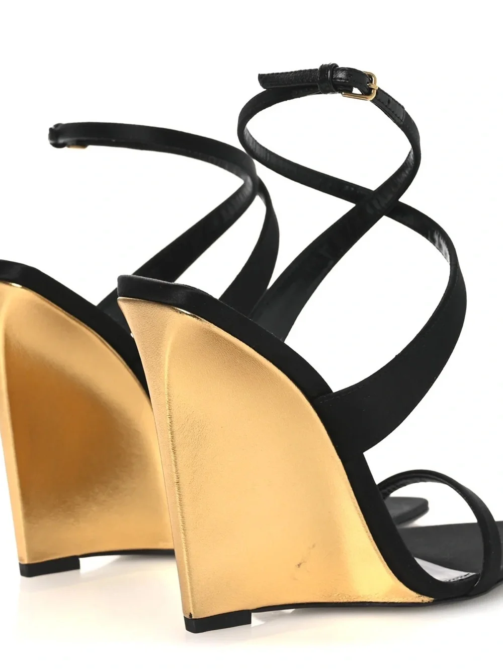 Yves Saint Laurent Black Strappy Wedge Sandals with Nude Wedge
